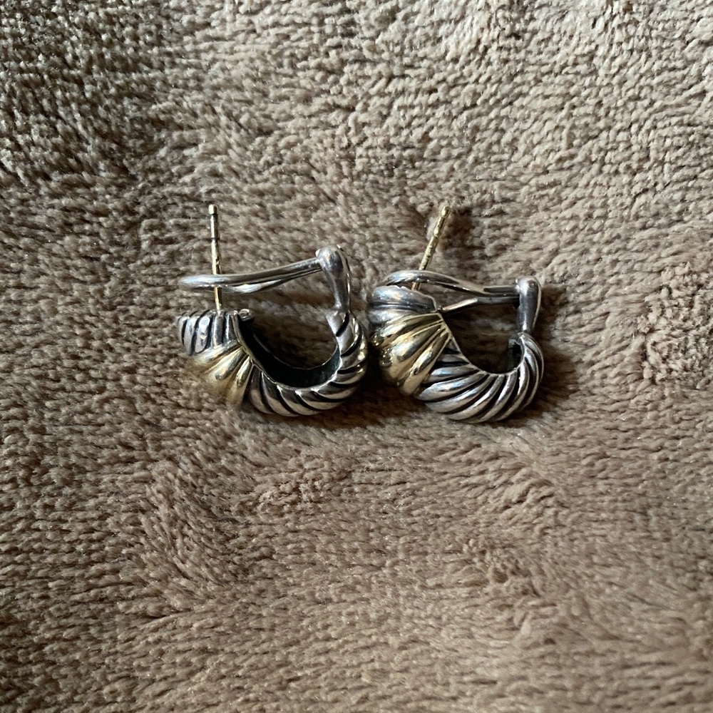 David Yurman Silver and 14k yellow Gold Twisted Earrings